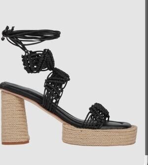 Paloma Barceló Black Leather Raffia Platform Heel Sandals Size 39